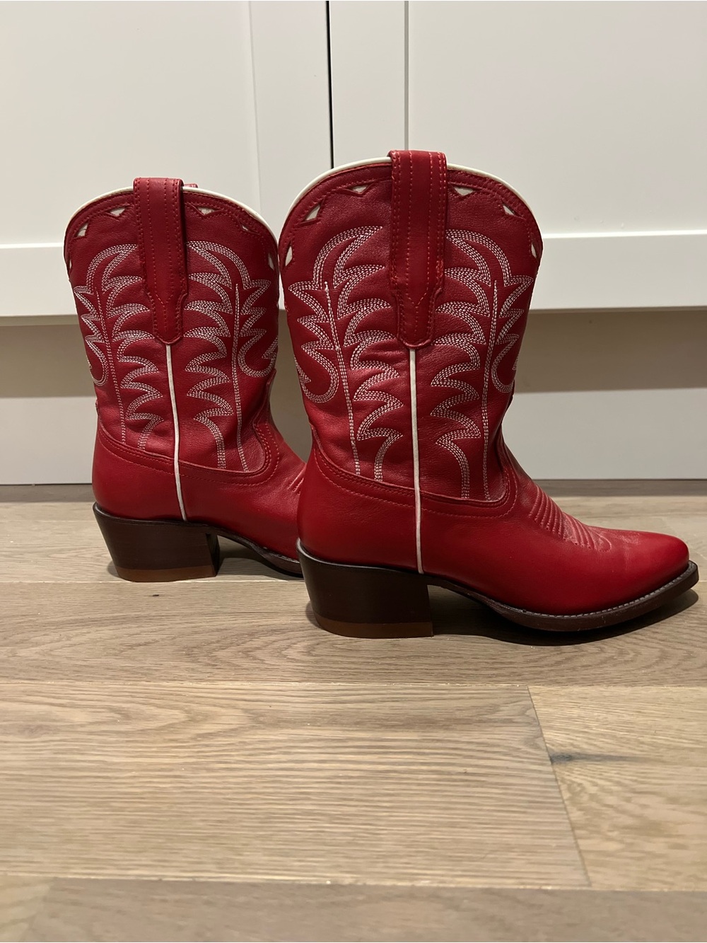 Tecovas Jolene Cherry Red Western Cowboy Boots with White Stitching - Picture 4 of 5